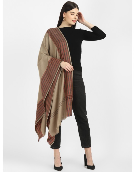 Women plain design with side border brown 